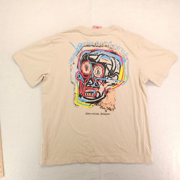 Jean Michel Basquiat Crew Neck Short Sleeve T-Shirt Mens Size Large L Tan - Picture 9 of 9